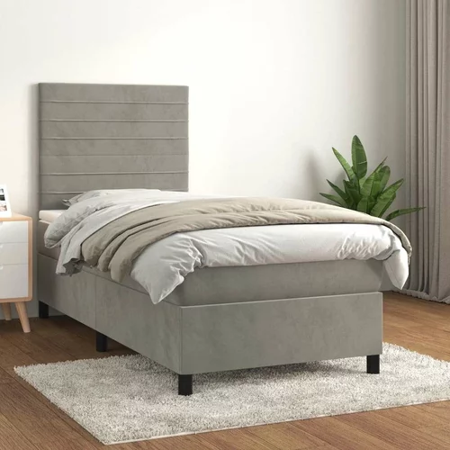 Box spring postelja z vzmetnico svetlo siva 80x200 cm žamet, (20898805)