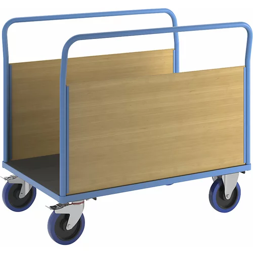 eurokraft pro Ploski voziček z lesenimi stenami, nakladalna površina DxŠ 1250 x 720 mm, polno elastična