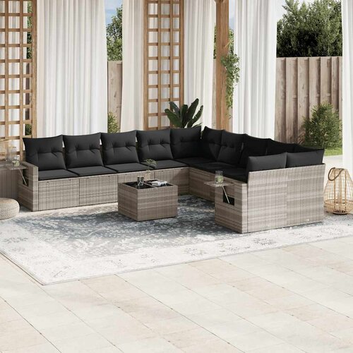  11-dijelni set vrtnih sofa poliratan s jastucima svijetlosivi Cene
