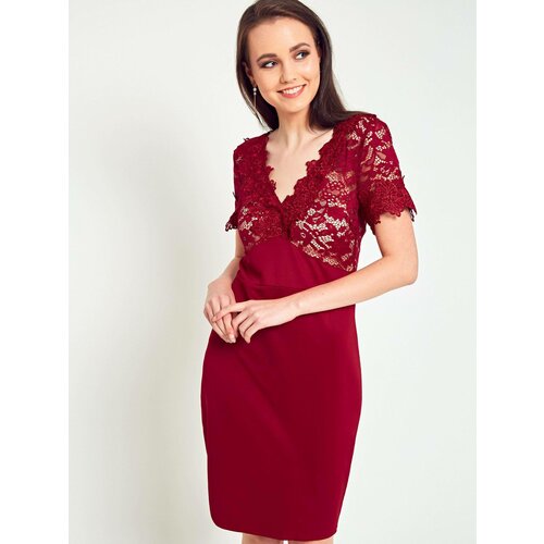 Esther.M Pencil dress decorated with burgundy lace Slike