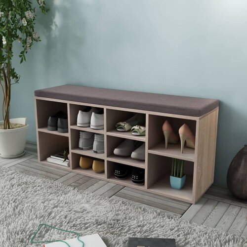 VidaXL 242555 Shoe Storage Bench 10 Compartments Oak Colour Slike
