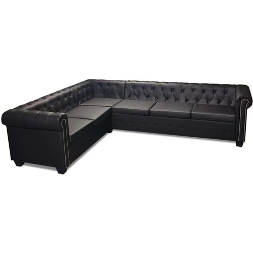 vidaXL Chesterfield kotna sedežna garnitura umetno usnje črna Cene