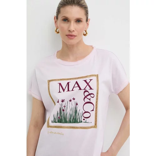 Max&co. Bombažna kratka majica x FATMA MOSTAFA ženska, vijolična barva, 2416941018200