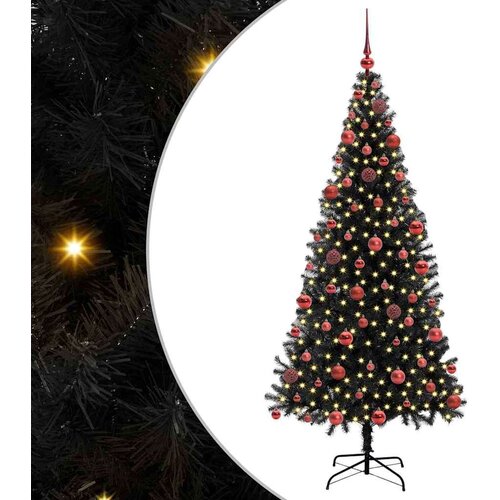 VidaXL Božićno drvce s 300 LED svjetlima s stalakom Crna 180 cm PVC Slike