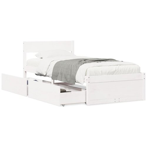 vidaXL Posteljni okvir s predali bel 75x190 cm trdna borovina Cene