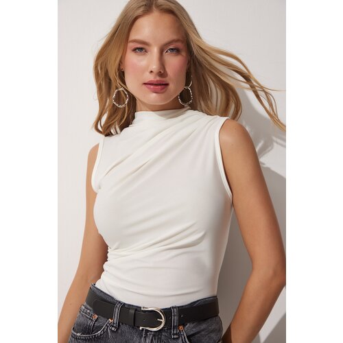  Pleated Sleeveless Sandy Knitted Blouse Slike