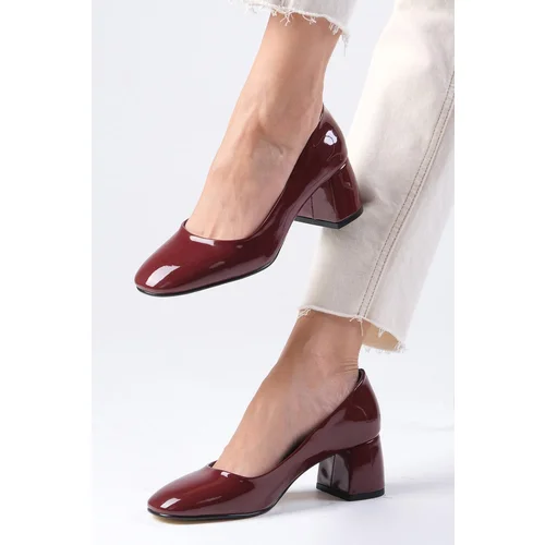 Mio Gusto Jade Burgundy Color Patent Leather Block Heel Round Toe Women's Heeled Mary Jane Shoes