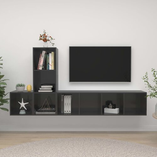VidaXL Komplet TV omaric 3-delni visok sijaj siva iverna plo&amp;scaron;ča Slike