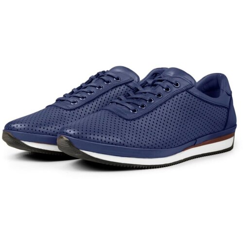 Ducavelli Pointed Genuine Leather Men's Casual Shoes, Genuine Leather Summer Shoes, Perforated Shoes Navy Blue. Slike