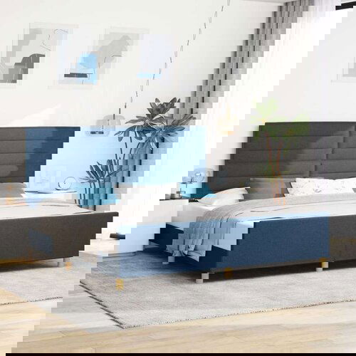 Plavi krevetni okvir 200x200 cm od tkanine Slike