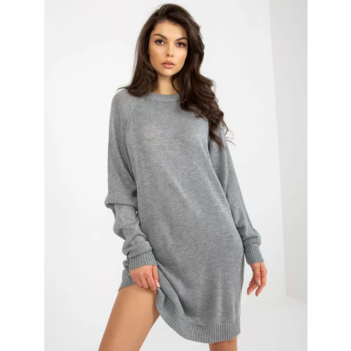 Fashion Hunters Gray loose knitted dress with a round neckline