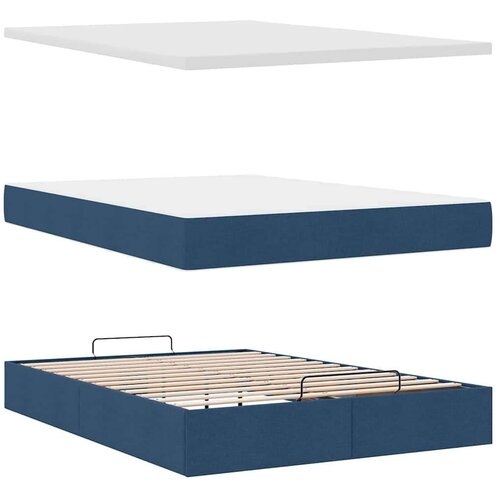 VidaXL Otomanski okvir kreveta s madracem plavi 140x200cm od tkanine Slike