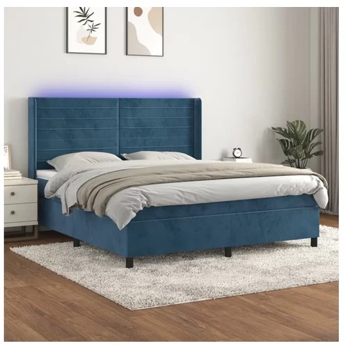  Box spring postelja z vzmetnico LED temno modra 160x200cm žamet