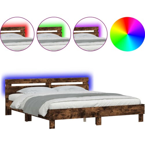 VidaXL Posteljni okvir z vzglavjem in LED dimljen hrast 200x200 cm, (20978715) Slike