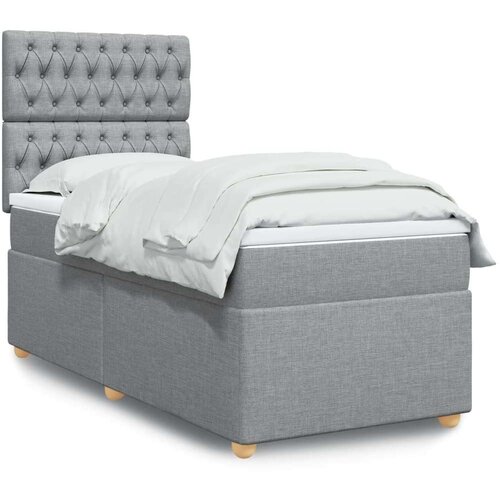 VidaXL Okvir kreveta s oprugama i madrac svjetlosivi 90x200cm tkanina Slike