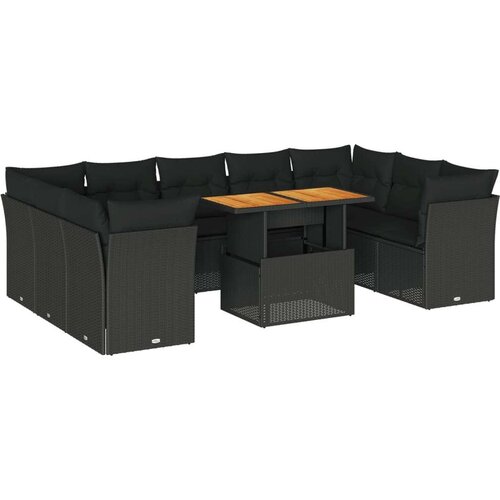 VidaXL 10-dijelni set vrtnih sofa s jastucima crni od poliratana Slike