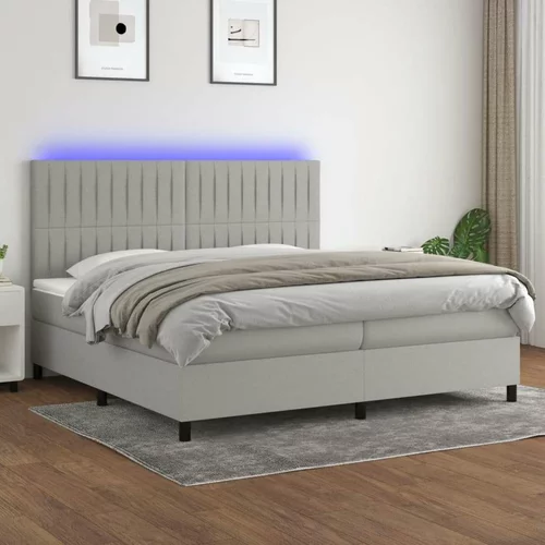  Box spring postelja z vzmetnico LED sv. siva 200x200 cm blago, (20929876)