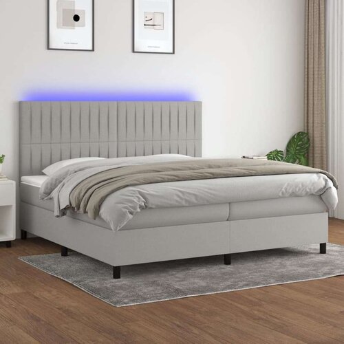  Krevet box spring s madracem LED svjetlosivi 200x200 cm tkanina Slike