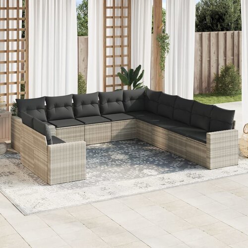 VidaXL 11-dijelni set vrtnih sofa poliratan s jastucima svijetlosivi Slike