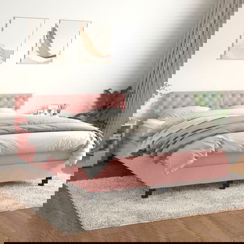 The Living Store Box spring postelja z vzmetnico roza 140x190 cm žamet - Box Spring Postelja, (21492658) Cene