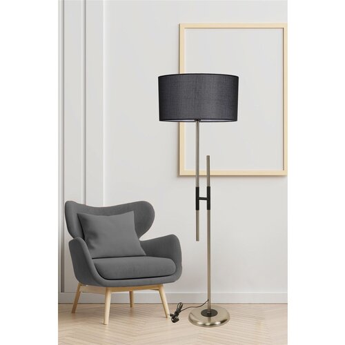 Opviq felix mat krom lambader silindir Hasır siyah abajurlu black floor lamp Cene