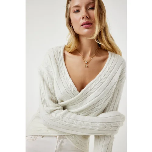  Women's Bone Wrapped Neck Seasonal Knitwear Sweater