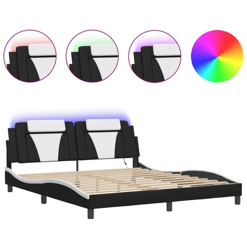 Maison Chic Posteljni okvir - Dvoposteljna postelja - Zakonska postelja z LED lučkami črno bel 180x200 cm umetno usnje, (21696616) Slike
