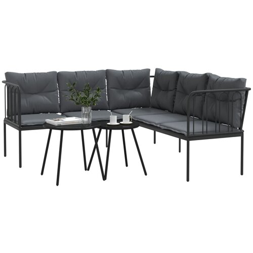  Set vrtnih sofa s jastucima crni od čelika i tekstilena Slike