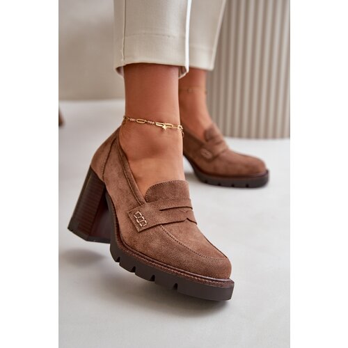 Kesi Women&amp;#039;s heeled low shoes made of eco suede brown vinceza Slike