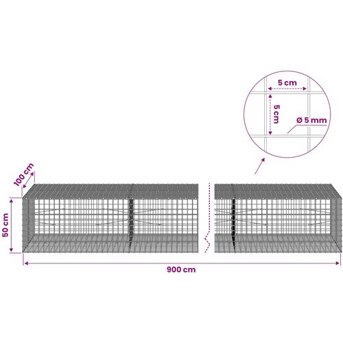  Gabion s 5 mm žicom i mrežom 5x5 cm 900x100x50 cm Slike