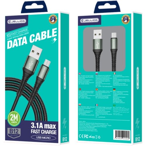 Jellico MICRO USB KABEL ZA HITRO POLNJENJE TELEFONOV IN TABLIČNIH RAČUNALNIKOV, 2 METRA, (5000334657) Slike