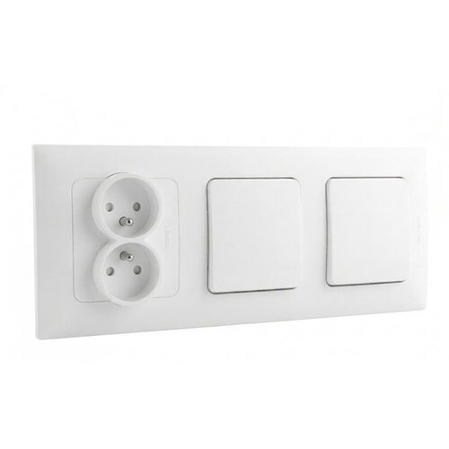 Legrand Dupli jednopolarni prekidač br. 1 i dupla utičnica dom250V/16A sa ramom NILOE, bela Slike