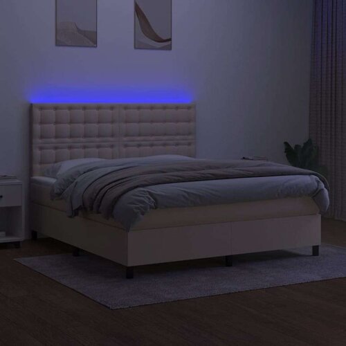  Krevet box spring s madracem LED krem 160x200 cm od tkanine Slike