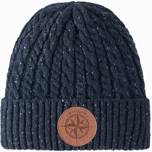 Ombre Men's beanie cap with round embossed patch - navy blue Cene