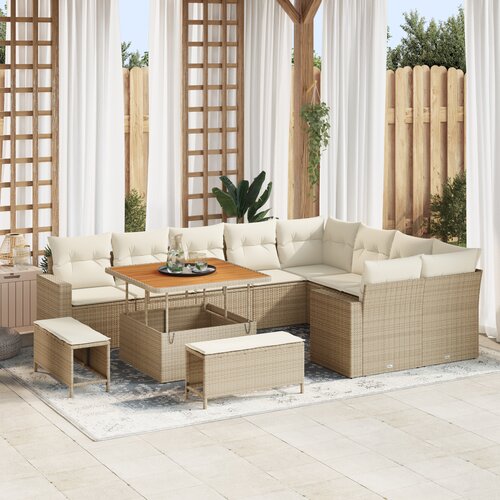 VidaXL 12-dijelni vrtni sofa set s jastucima bež poli ratan akacija Slike