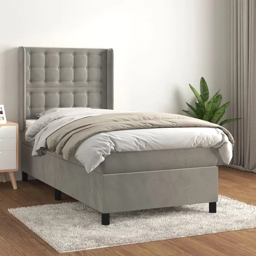 Box spring krevet s madracem svjetlosivi 90x190 cm baršunasti