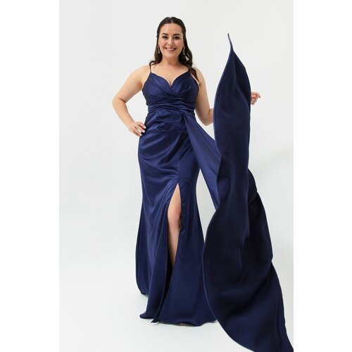 Lafaba Plus Size Evening Dress - Dark blue - Wrapover Slike
