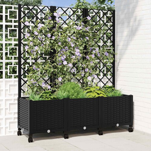  Vrtni saksija s rešetkom i kotačima Crna 120 x 40 x 146 cm PP Cene