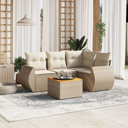 VidaXL 5-dijelni vrtni set sofa s jastucima bež od poliratana Slike