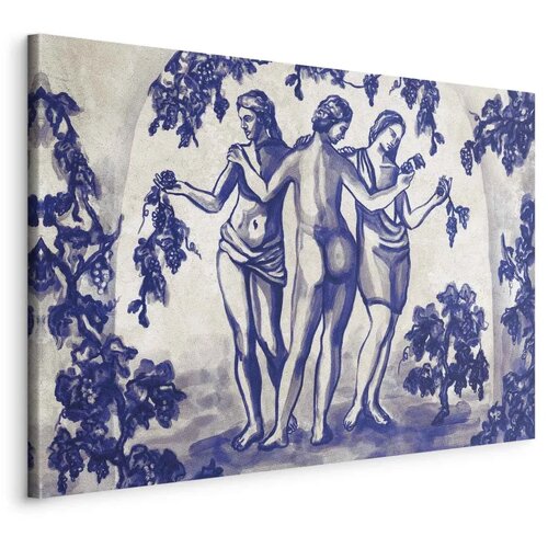  Slika - Ancient vineyard - three women in a portal painted with blue ink 30x20 Na talijanskom platnu Cene