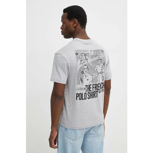Lacoste Pamučna majica za muškarce, boja: siva, s tiskom