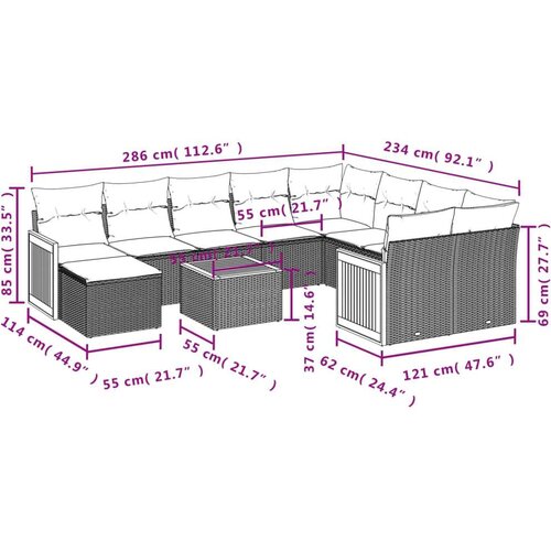 VidaXL 11-dijelni set vrtnih sofa od poliratana s jastucima crni Slike
