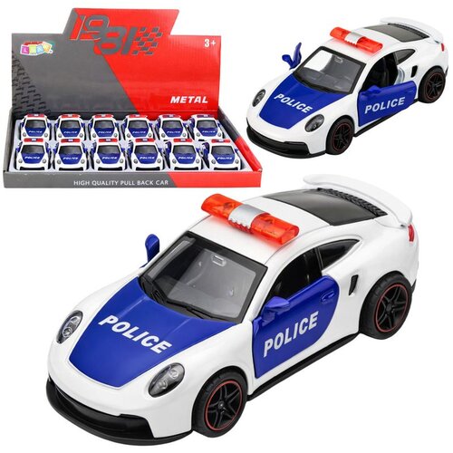  Sportski automobil Policijski automobil s motoriziranim metalnim navlakom za povlačenje bijeli 1:43 Cene