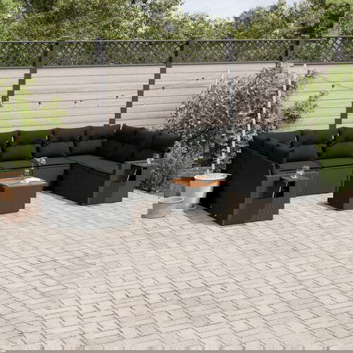 vidaXL Vrtna sedežna garnitura 11-delna z blazinami črn poli ratan Cene