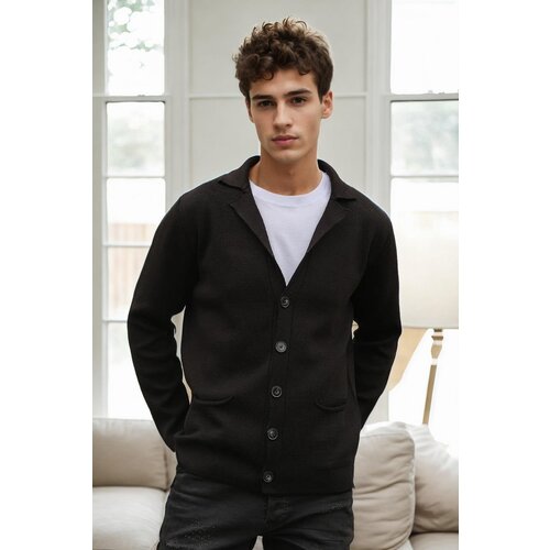 Dewberry 36916 Double Breasted Collar Mens Cardigan-BLACK Slike