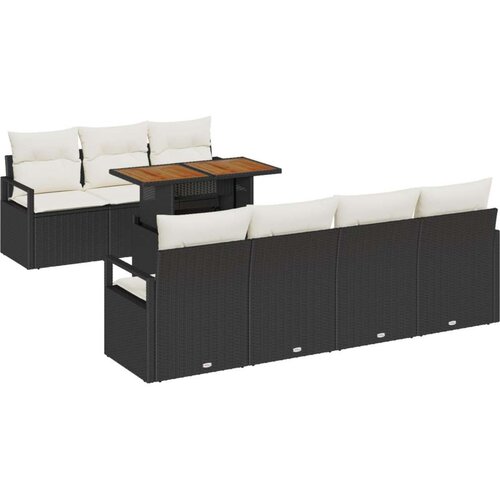  8 delni vrtni sofa set z blazinami črn poli ratan akacija Cene