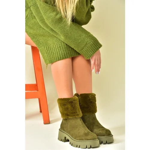 Fox Shoes Khaki Suede Women's Thick Sole Shearling Boots