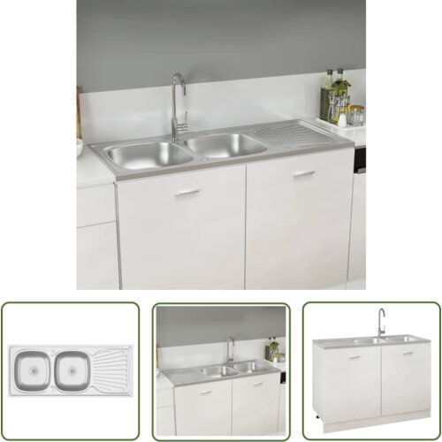 The Living Store Dvojno kuhinjsko pomivalno korito srebrno 1200x600x155 mm - Kuhinjsko Pomivalno Korito, (21744747) Cene