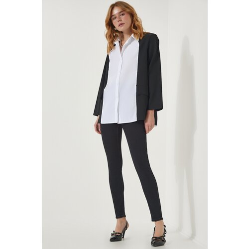 Happiness İstanbul Women's Black and White Jacket Look Oversize Design Shirt Cene
