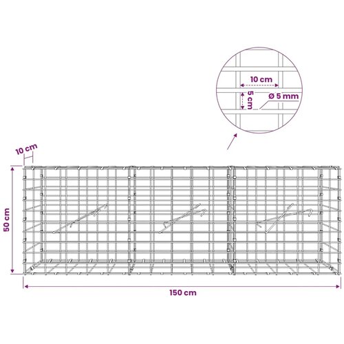  Gabion s žicom debljine 5 mm i mrežom 5x10 cm 150x10x50 cm - 10 cm 50 cm 150 cm Slike